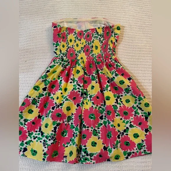 Lilly Pulitzer Floral Strapless Cotton Dress Pink Yellow Sz 8 Small Smocked - Picture 10 of 12